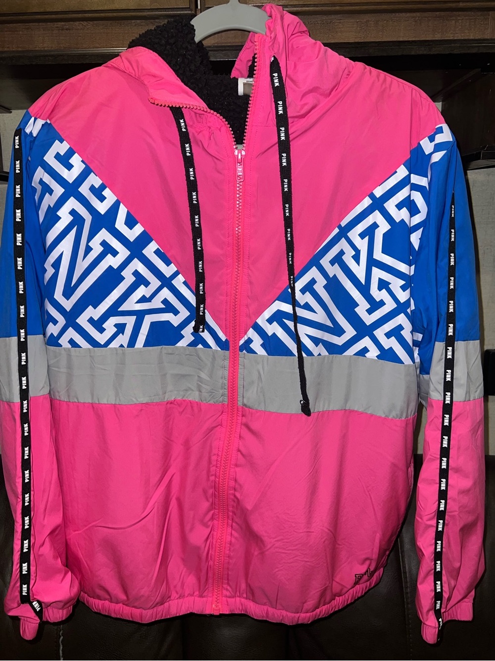 Victoria’s Secret PINK Sherpa Lined Colorblock Windbreaker Jacket XS